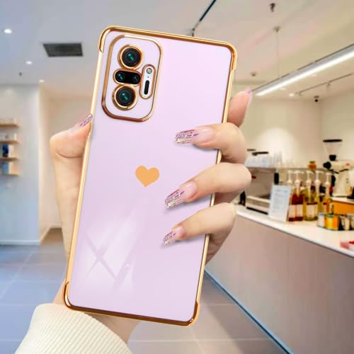 LENGRACE Hülle für XiaoMi RedMi Note 10 Pro,Galvanisiertes Kieselgel Ultra Dünn Silikon Handyhülle,Herzmuster Stilvoll Spiegel Shiny Kratzfeste Stoßfeste TPU Schutzhülle Case Cover(Lila) von LENGRACE
