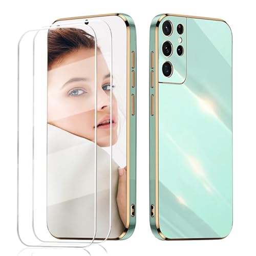 LENGRACE für Samsung Galaxy S23 Ultra Galvanisierte Hülle mit 2 Stück Schutzfolie,Luxuriös Glatt Ultra Dünn Silikon Stoßfeste TPU Handyhülle-Grün LENGRACE für Samsung Galaxy S23 Ultra Galvanisierte Hülle mit 2 Stück Schutzfolie,Luxuriös Glatt Ultra Dünn Silikon Stoßfeste TPU Handyhülle-Grün von LENGRACE