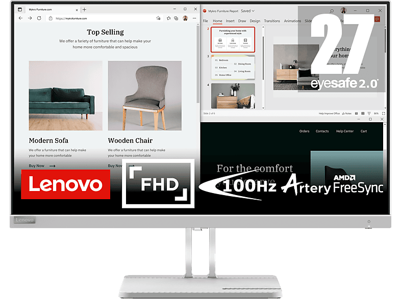 LENOVO L27e-40 27 Zoll Full-HD Monitor (6 ms Reaktionszeit von LENOVO