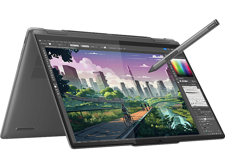 LENOVO Yoga 7, Convertible, mit 14 Zoll Display, AMD Ryzen™ 5 8640HS Prozessor, 16 GB RAM, 512 SSD, Radeon™ 760M, Storm Grey, Windows 11 Home (64 Bit) von LENOVO