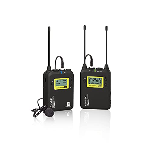 Wireless Lavalier Mikrofon System, LENSGO LWM-328C 99-Kanal UHF Professional Omnidirektional Kabellos Ansteckmikrophone mit 1 Sender - 1 Empfänger für Canon Nikon DSLR Kamera iPhone Android Smartphone von LENSGO