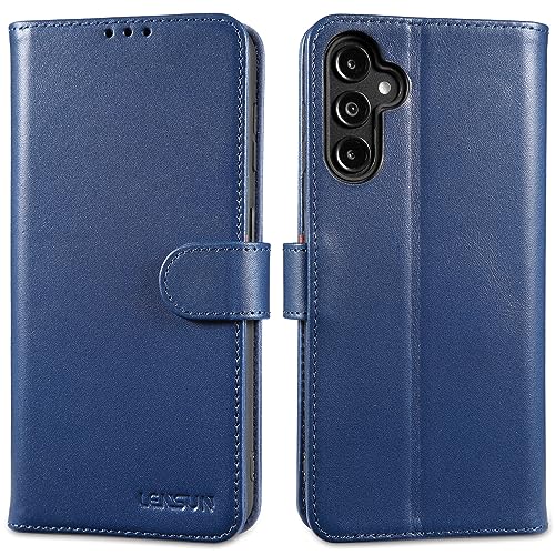 LENSUN Echt Leder Handyhülle für Samsung Galaxy A14, Echtleder Hülle [Wallet Fach][Magnetverschluss][RFID Schutz] Handytasche Lederhülle für Samsung Galaxy A14 4G/5G - Blau von LENSUN