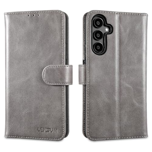 LENSUN Echt Leder Handyhülle für Samsung Galaxy A54, Echtleder Hülle [Kartenfach][Magnetverschluss][RFID Schutz] Handytasche Lederhülle für Samsung Galaxy A54 5G - Vintage Grau von LENSUN
