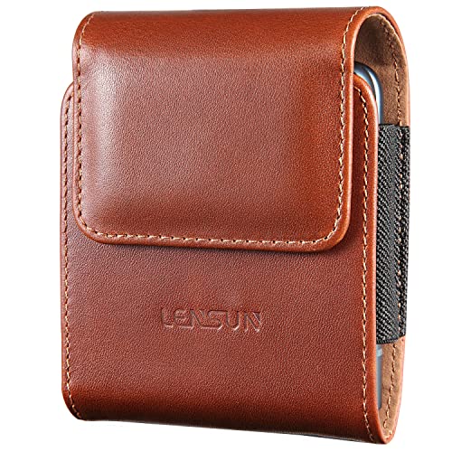 LENSUN Echtleder Gürteltasche für Samsung Galaxy Z Flip 5 2023/ Z Flip4/ Z Flip 3, Motorola RAZR 2019 5G Leder Gürtel Holster, Ledertasche für Klapphandy - Dunkelbraun von LENSUN