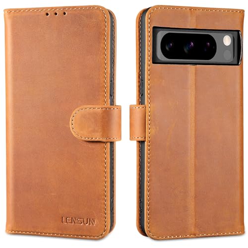 LENSUN Echtleder Hülle für Google Pixel 8 Pro, Handyhülle [Echtes Leder] [Kartenfach] Handytasche Flip Lederhülle für Google Pixel 8 Pro 5G - Vintage Braun von LENSUN