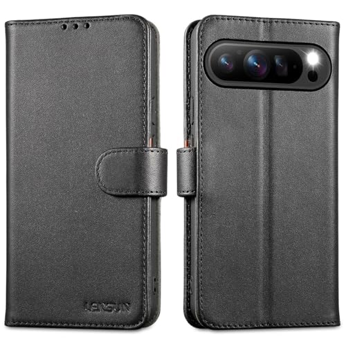 LENSUN Echtleder Hülle für Google Pixel 9 Pro XL, Handyhülle [Echtes Leder] [Magnetverschluss] [RFID] Handytasche Lederhülle für Google Pixel 9 Pro XL 5G - Schwarz von LENSUN