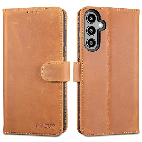 LENSUN Echtleder Hülle für Samsung Galaxy A15, Handyhülle [Echtes Leder][RFID Schutz][Kartenfach] Handytasche Lederhülle Flip Cover für Samsung Galaxy A15 4G/5G - Vintage Braun von LENSUN