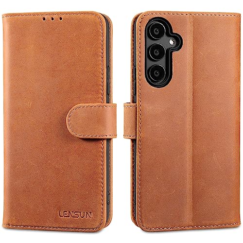 LENSUN Echtleder Hülle für Samsung Galaxy A34, Handyhülle [Echtes Leder][Magnetverschluss][RFID] Handytasche Lederhülle Flip Cover für Samsung Galaxy A34 5G - Vintage Braun von LENSUN