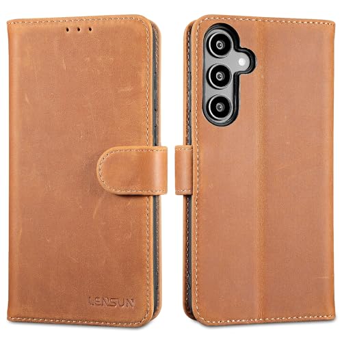 LENSUN Echtleder Hülle für Samsung Galaxy A35 5G, Handyhülle [Echtes Leder][Magnetverschluss][RFID] Handytasche Lederhülle Flip Cover für Samsung Galaxy A35 - Vintage Braun von LENSUN