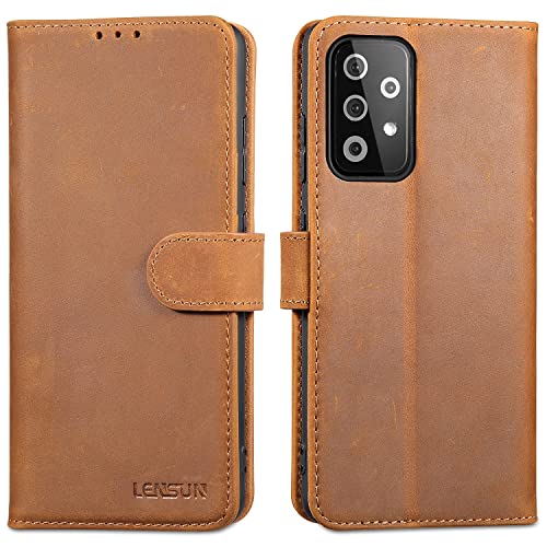 LENSUN Echtleder Hülle für Samsung Galaxy A52, A52s 5G Handyhülle [Echtes Leder] [Magnetverschluss] Lederhülle Handytasche für Samsung Galaxy A52 4G/5G-Vintage Braun(A52-JT-AB) von LENSUN