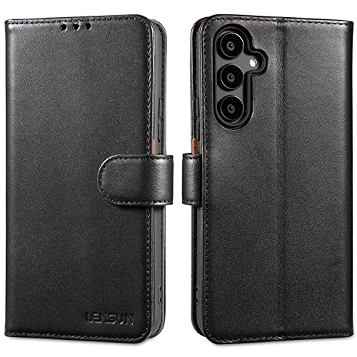 LENSUN Echtleder Hülle für Samsung Galaxy A54, Handyhülle [Echtes Leder] [Magnetverschluss] Handytasche Flip Lederhülle Klapphülle für Galaxy A54 5G - Schwarz von LENSUN