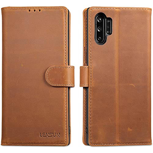 LENSUN Echtleder Hülle für Samsung Galaxy Note 10 Plus, Handyhülle [Echtes Leder] [Magnetverschluss] Handytasche Lederhülle für Galaxy Note 10+ 5G - Vintage Braun von LENSUN