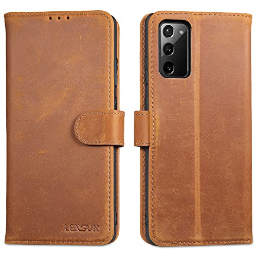 LENSUN Echtleder Hülle für Samsung Galaxy Note 20 Ultra, Handyhülle [Echtes Leder] [Kartenfach] RFID Handytasche Lederhülle für Galaxy Note 20 Ultra 5G - Vintage Braun von LENSUN