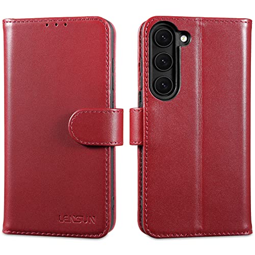 LENSUN Echtleder Hülle für Samsung Galaxy S23, Handyhülle [Echtes Leder] [Kartenfach] [RFID Schutz] Lederhülle Handytasche für Samsung Galaxy S23 5G - Weinrot von LENSUN