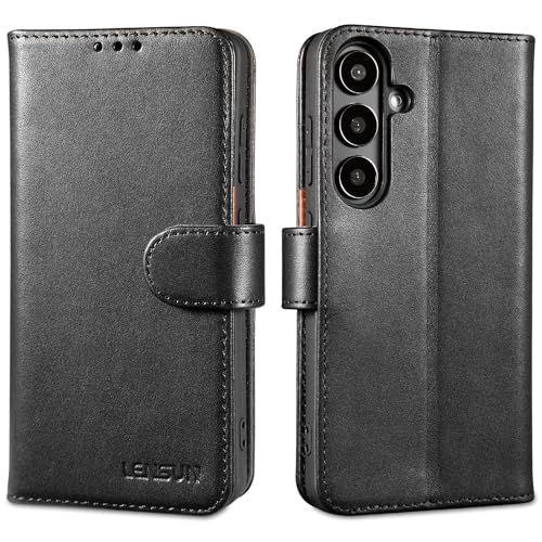 LENSUN Echtleder Hülle für Samsung Galaxy S24, Handyhülle [Echtes Leder] [Kartenfach] [RFID Schutz] Lederhülle Flip Handytasche für Samsung Galaxy S24 5G - Schwarz von LENSUN