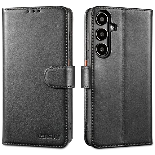 LENSUN Echtleder Hülle für Samsung Galaxy S24 Plus, Handyhülle [Echtes Leder] [Standfunktion] Lederhülle Flip Handytasche für Galaxy S24 Plus 5G - Schwarz von LENSUN