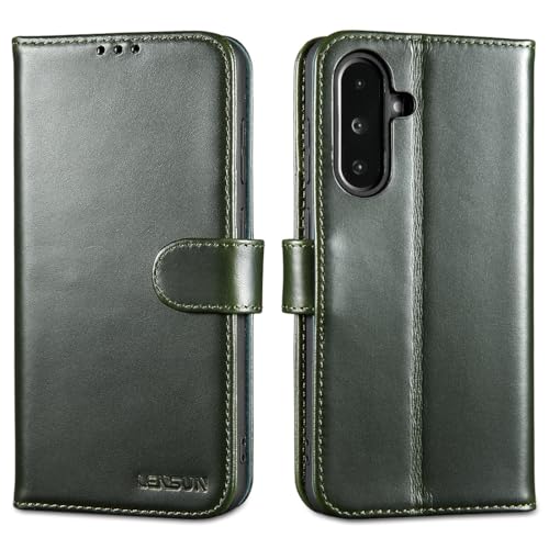 LENSUN Lederhülle für Samsung Galaxy A36, Echtleder Hülle [Echtes Leder][Kartenfach] RFID Schutzhülle Flip Handyhülle Handytasche für Galaxy A36 5G - Grün von LENSUN
