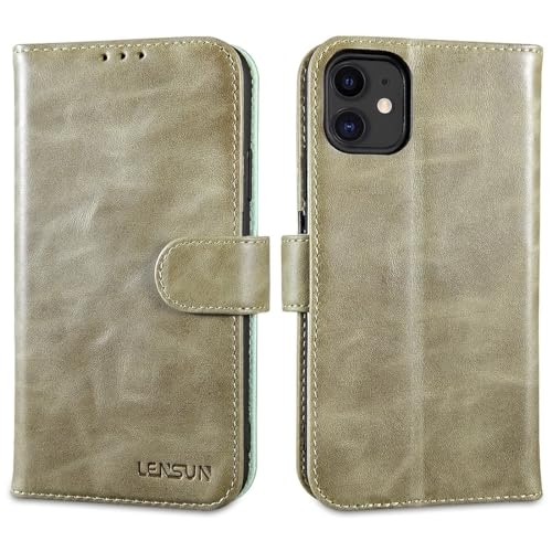 LENSUN Lederhülle für iPhone 11, Echtleder Handyhülle [Echtes Leder][Magnetverschluss][RFID Schutz] Stoßfeste Hülle Handytasche für iPhone 11 6,1 Zoll- Vintage Grün von LENSUN