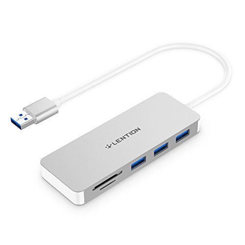 LENTION 5-in-1 USB Hub, mit 3 Superspeed 5Gbps USB 3.0 Ports, 2 SD/TF Kartenleser Ports, Multiport, Kabel designt für MacBook Air/Pro (Vorherige Generation), Surface, Lenovo, HP, Laptop (Silber) von LENTION