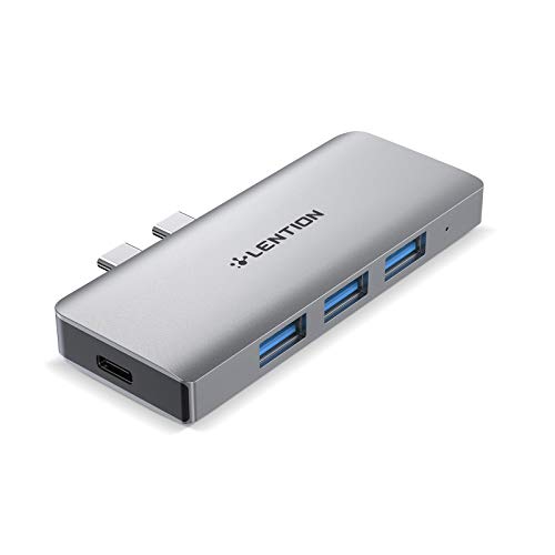 LENTION 6-in-1-USB-C-Hub mit 1 USB-C (100 W PD + 40 Gbit/s-Daten), 3 kompatiblen USB 3.0- und SD/Micro Kartenleser 2016-2020 MacBook Pro, Neuer Mac Air (CS62, Sliber) von LENTION