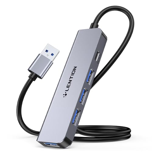 LENTION USB 3.0 Hub für Laptop mit 0.6m langes Kabel, MultiPort Adapter, USB Hub mit schnelle Datenübertragung USB Verteiler Kompatibel mit Windows PC, MacBooks, Weitere mit USB-A 3,0 Anschluss von LENTION