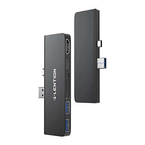 LENTION USB-C 7-in-1 Hub für Surface Pro 7 Nur mit 4K/60Hz HDMI (HDCP 2.2), SD & Micro SD Kartenleser, 2 USB 3.0, 60W Typ C Ladeadapter - Schwarz von LENTION