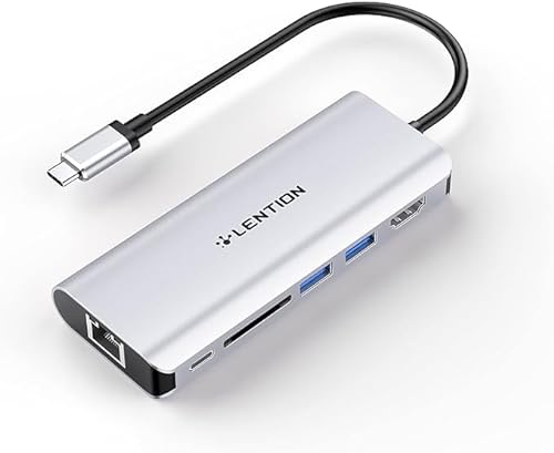 LENTION USB-C Digital AV Multiport Hub mit 4K HDMI, 2 USB 3.0, SD Kartenleser,Typ C Aufladen und Gigabit-Ethernet-Adapter für 2020-2016 MacBook Pro, Neues Mac Air/Surface,XPS,Laptop, Mehr (Silber) von LENTION