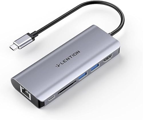 LENTION USB-C Digital AV Multiport Hub mit 4K HDMI, 2 USB 3.0, SD Kartenleser,Typ C Aufladen und Gigabit-Ethernet-Adapter für 2020-2016 MacBook Pro, Neues Mac Air/Surface,XPS,Laptop, Mehr (Space Grau) von LENTION