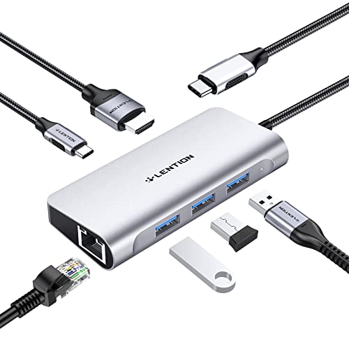 LENTION USB C Digitaler AV Multiport Hub mit 4K HDMI, Gigabit Ethernet, USB 3.0, Aufladen, Adapter, Für 2023-2016 MacBook Pro 13/15/16, Neues Mac Air/Surface, Chromebook, Win-Laptops (Silber) von LENTION