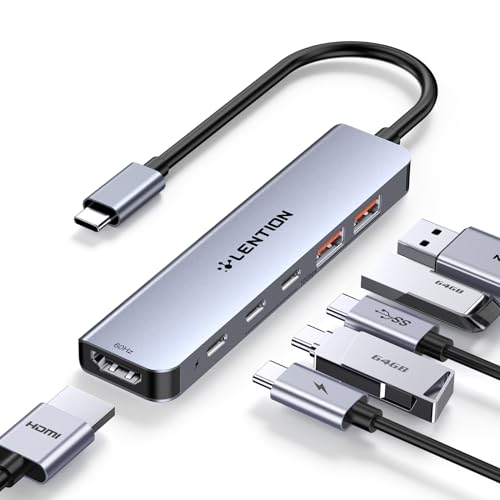 LENTION USB C Hub 10Gbps mit 4K@60Hz HDMI, 2X USB-C und 2X USB-A in USB 3.2 Gen 2x1, PD 100W, USB C Adapter für Windows PC, MacBooks, iPhone 15, Weitere mit Thunderbolt 3/4 Anschluss von LENTION