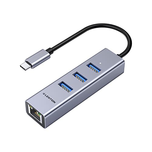 LENTION USB C Hub mit 3-Anschlüsse USB 3.0 und Gigabit Ethernet Netzwerk Adapter für 2023 2022-2016 MacBook Pro 13/14/15/16, Neues Mac Air/Surface/iPad Pro, Chromebook, Windows PC, Typ C Notebooks von LENTION