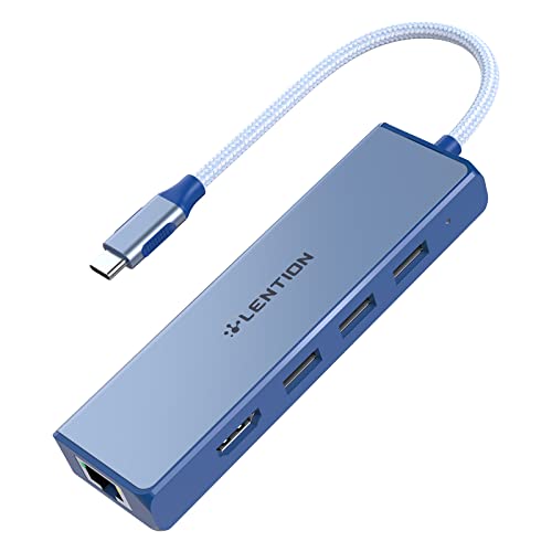 LENTION USB C Multi-Port Hub mit 4K HDMI Ausgang, 3 USB 3.0 und Gigabit Ethernet Adapter kompatibel 2020-2016 MacBook Pro 13/15/16, M1, New Mac Air & Surface, Chromebook, Mehr (C25, Blau) von LENTION