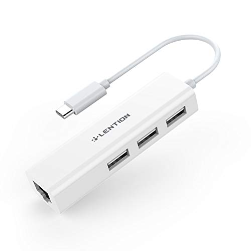 LENTION USB C auf 3 USB Ports Hub + RJ45 Ethernet LAN Adapter kompatibel mit 2022-2016 MacBook Pro 13/14/15/16, Neues Mac Air, MacBook 12, Surface Pro 7/Book 2/Go, Chromebook, Mehr (Weiß) von LENTION