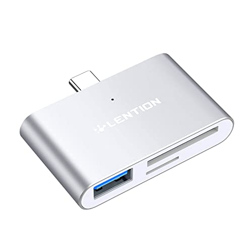 LENTION USB C auf USB 3.0, SD/Micro SD Kartenleser,OTG, Für 2020-2016 MacBook Pro, MacBook 12, iPad Pro/Mac Air, Neues Surface, Chromebook, Phone/Tablet, andere Geräte Typ C Laptop (Silber) von LENTION