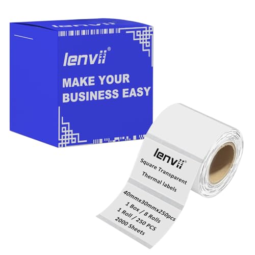 LENVII 40 x 30mm Transparente Rechteckig Thermo Etiketten, 8 Rollen x250 Blatt (2000 Stk.), Mehrzweck Universal-Aufkleber,Reißfest, Wasserdicht, für Verpackungen, Umschläge, Schachteln,Geschenkver von LENVII