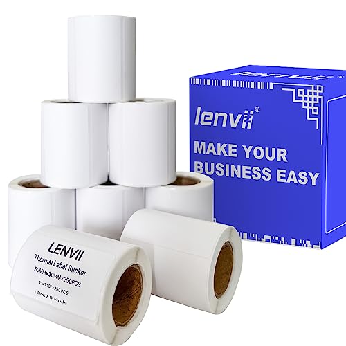 LENVII 50mm x 30mm Weiße Direkt Thermoetikettenaufkleber,2 x 1.18 Zoll Thermal Etiketten,Wasserfest/ölbeständig/Reibungsfestes für tragbare und Desktop Etikettendrucker(1 Rolle 250 Stück / 8 Rollen) von LENVII