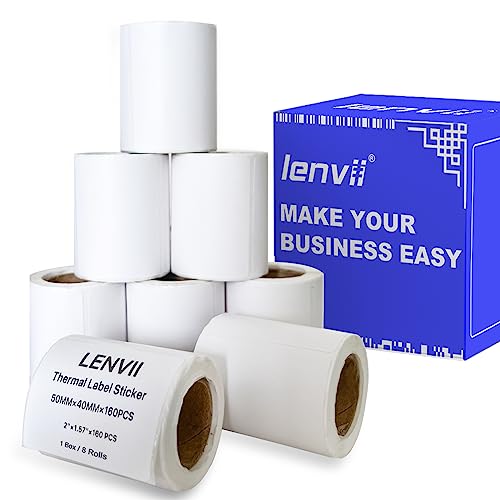 LENVII 50mm x 40mm Weiße Direkt Thermoetikettenaufkleber,2 x 1.57 Zoll Thermal Etiketten,Wasserfest/ölbeständig/Reibungsfestes für tragbare und Desktop Etikettendrucker(1 Rolle 160 Stück / 8 Rollen) von LENVII