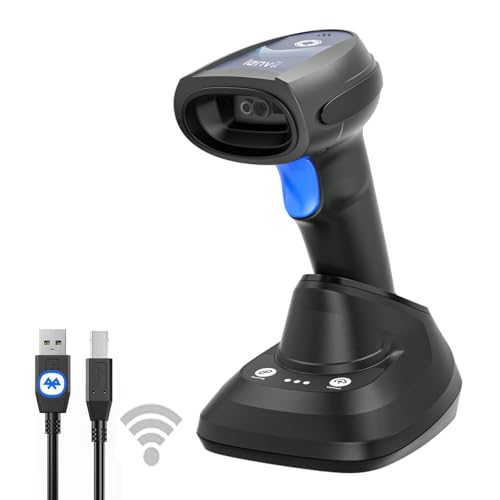 LENVII Bluetooth 2D Barcode Scanner Wireless QR Code Scanner mit Intelligenter Ladestation 3 in 1 Barcodescanner Kabellos/Bluetooth/Kabelgebunden Strichcode Scanner für Windows/Mac/Linux/Android/iOS von LENVII