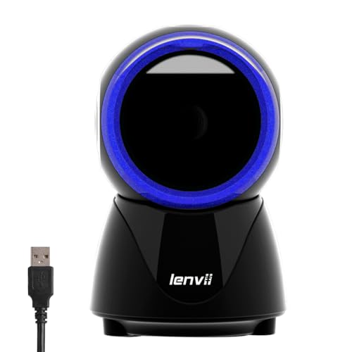 LENVII Desktop Freisprech Barcode Scanner,Omnidirektionaler QR Code lesegerät 1D/2D/QR Code Scanner Kabelgebunden USB Barcodescanner für Windows Mac OS Linux PC von LENVII