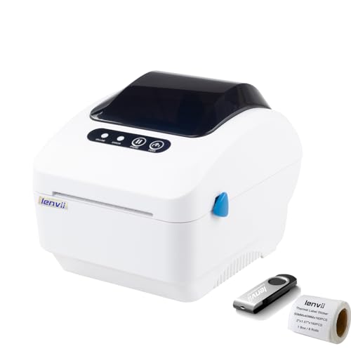 LENVII LV-333B Thermal Label Printer 80MM Etikettendrucker | Desktop Thermodrucker Labeldrucker | Druckbreite 20mm-80mm | 203 DPI Druckgeschwindigkeit 127mm/s | Thermodrucker für Mac/PC（weiß） von LENVII