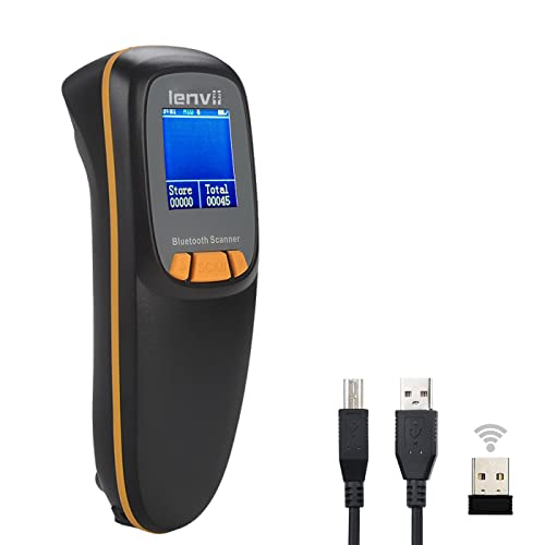 LENVII Mini Wireless Barcode Scanner Bluetooth 3-in-1 Portable Barcode Reader kabellos 1D/2D/QR Code Scanner mit Display Barcode Leser Win/Android/iOS für Geschäft, Supermarkt, Lager(Schwarz) von LENVII