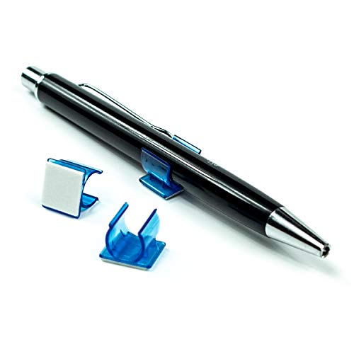 LEO’s - 10 x Stiftehalter selbstklebend 1,5 x 1,2 cm Blau aus Kunststoff - Stifthalter für Kugelschreiber und Schreibgeräte - Kugelschreiberhalter zum Kleben an Notizbuch, Kalender und Mappen von LEO's