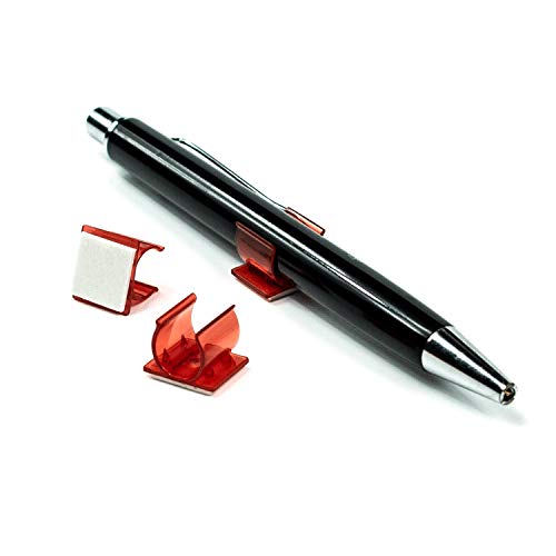 LEO’s - 10 x Stiftehalter selbstklebend 1,5 x 1,2 cm Rot aus Kunststoff - Stifthalter für Kugelschreiber und Schreibgeräte - Kugelschreiberhalter zum Kleben an Notizbuch, Kalender und Mappen von LEO's