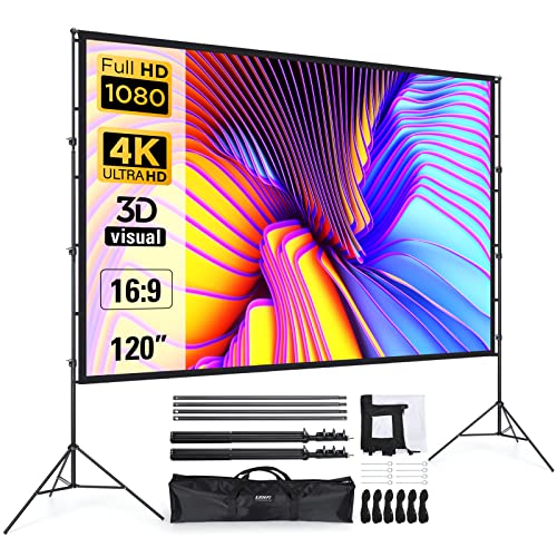 Beamer Leinwand 120 Zoll mit Faltbarem Standfuß, LEORFI Outdoor-Indoor Projektionswand HD 16:9, Tragbare Filmleinwand mit Tragetasche, Höhenverstellbar, für Camping und Heimkino von LEORFI