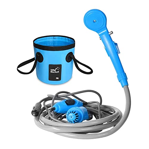 Auto Wohnmobil Reise Waschmaschine 12V Camping Dusche DC Autozubehör Dusche Hochdruckreiniger Elektrische Pumpe for Outdoor Camping - Langlebig(Blue with bucket) von LEPREM