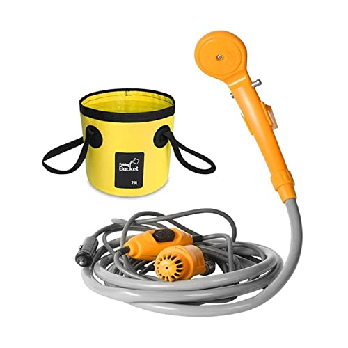 Auto Wohnmobil Reise Waschmaschine 12V Camping Dusche DC Autozubehör Dusche Hochdruckreiniger Elektrische Pumpe for Outdoor Camping - Langlebig(Yellow with bucket) von LEPREM