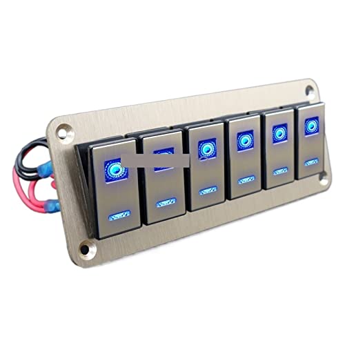Dual Blue LED Lights Universal Car Switch Panel 12V Zubehör for Marine Boat Caravan RV Metallmaterial - Langlebig(6 gang gold) von LEPREM