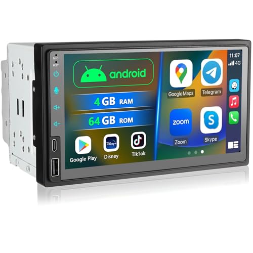 7 Zoll Doppel Din Android Autoradio mit Wireless Carplay, 4+64G Auto Radio Bluetooth mit Bildschirm, 2 Din Autoradio CarPlay Display mit Navi, WiFi, AM/FM/RDS, AUX/SWC von LEROAADZ
