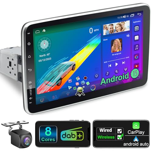 Android 13 Autoradio mit Navi 10 Zoll Bildschirm Eingebaut DAB+ Wireless Carplay & Wireless Android Auto 1 Din Auto Radio Touch Display mit Bluetooth 8 Core 2G+32G WiFi 4G GPS AM/FM RDS Rückfahrkamera von LEROAADZ