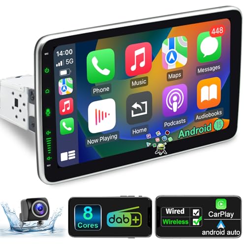 Android 13 Autoradio mit Navi 10 Zoll Bildschirm Eingebaut DAB+ Wireless Carplay & Wireless Android Auto 1 Din Auto Radio Touch Display mit Bluetooth 8 Core 2G+32G WiFi 4G GPS AM/FM RDS Rückfahrkamera von LEROAADZ